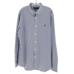 POLO Ralph Lauren Slim Fit Striped Stretch Poplin Shirt Navy/White Men's Size XL